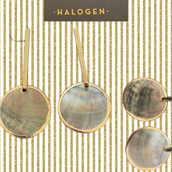 Halogen Nordstrom Gold-Tone Faux Abalone Center Disc Gold Bar Drop Stud Earrings - Picture 1 of 4